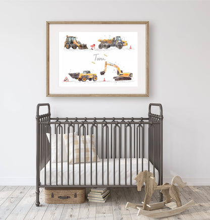 Personalised Childrens Construction Name Print - Florence & Lavender