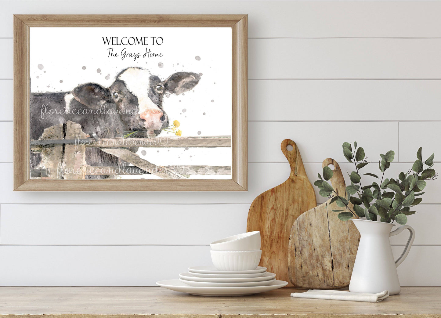 Personalised Cow At Fence Print - Florence & Lavender