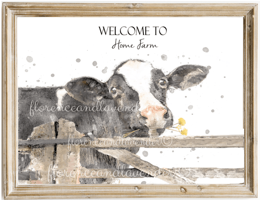 Personalised Cow At Fence Print - Florence & Lavender