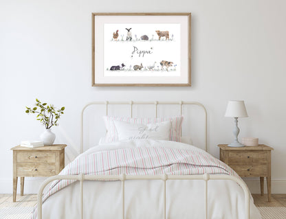 Personalised Farm & Wildlife Animal Print - Florence & Lavender
