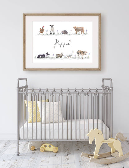 Personalised Farm & Wildlife Animal Print - Florence & Lavender