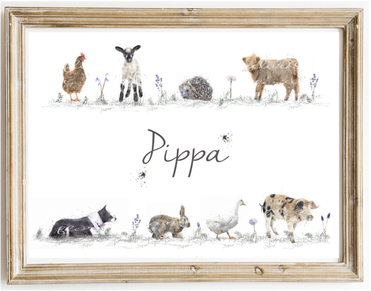 Personalised Farm & Wildlife Animal Print - Florence & Lavender