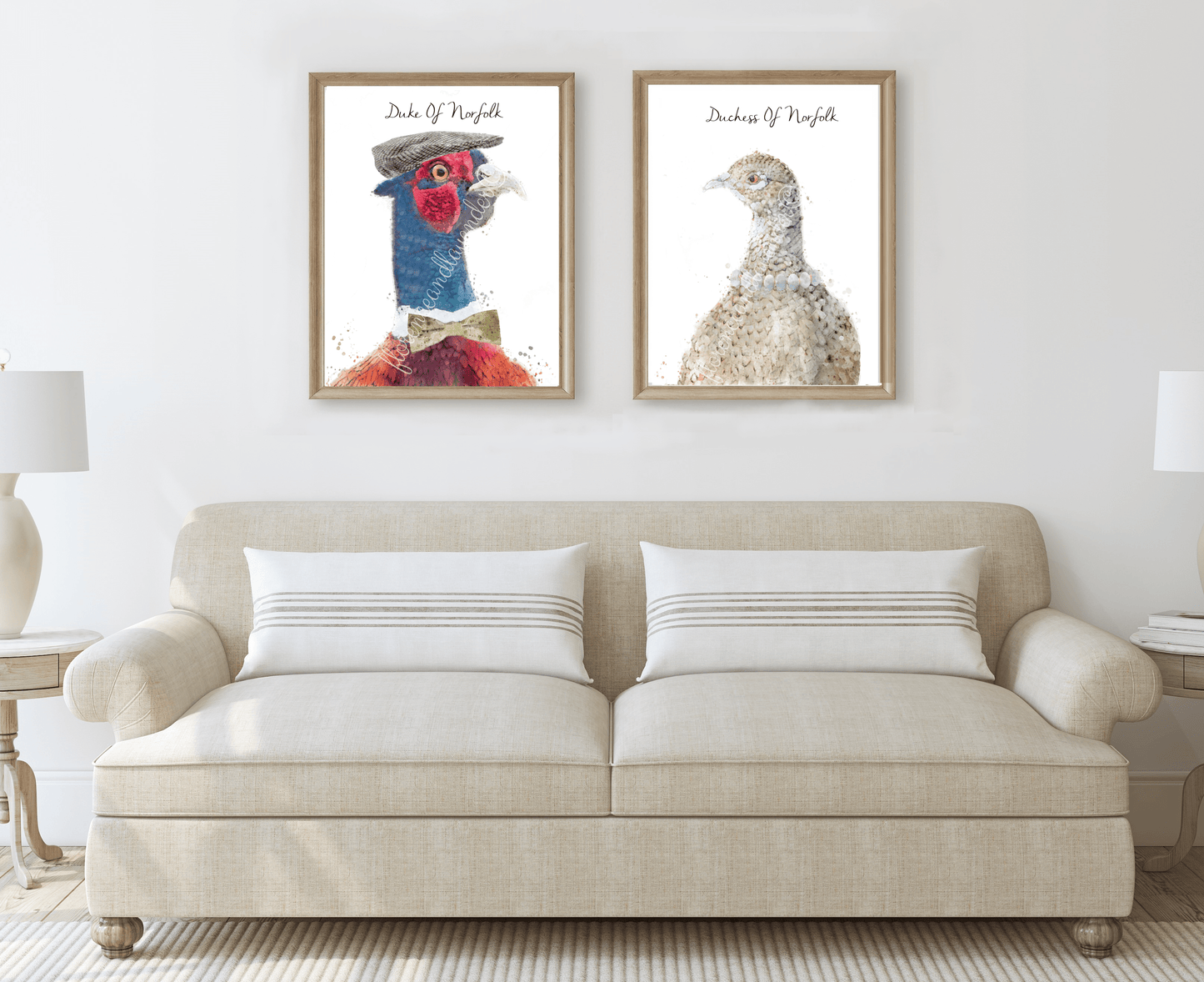 Personalised 'Lord & Lady' Pheasant Prints - Florence & Lavender