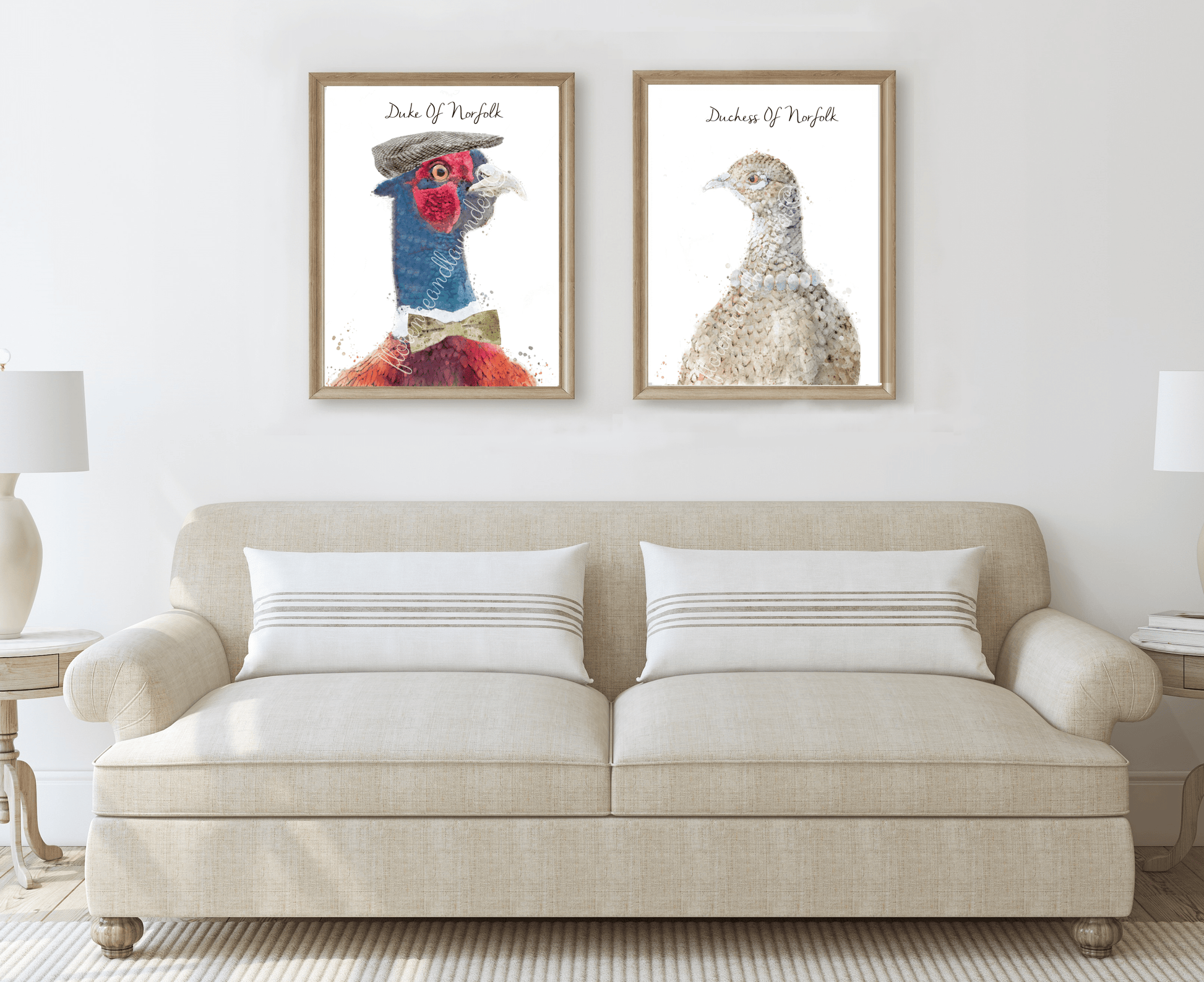 Personalised 'Lord & Lady' Pheasant Prints - Florence & Lavender