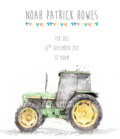 Personalised New Baby Announcement - John Deere - Florence & Lavender