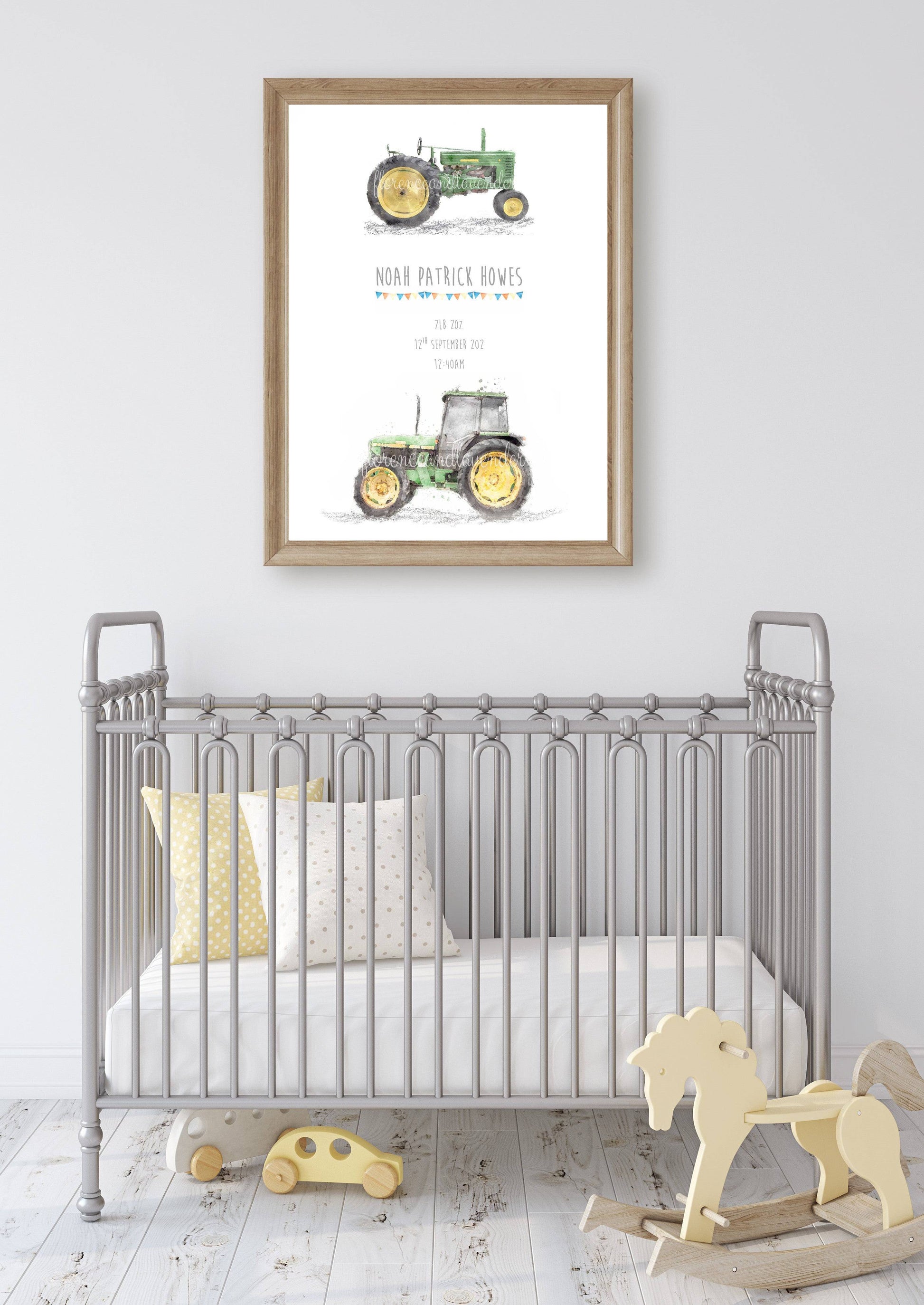 Personalised New Baby Announcement - John Deere - Florence & Lavender