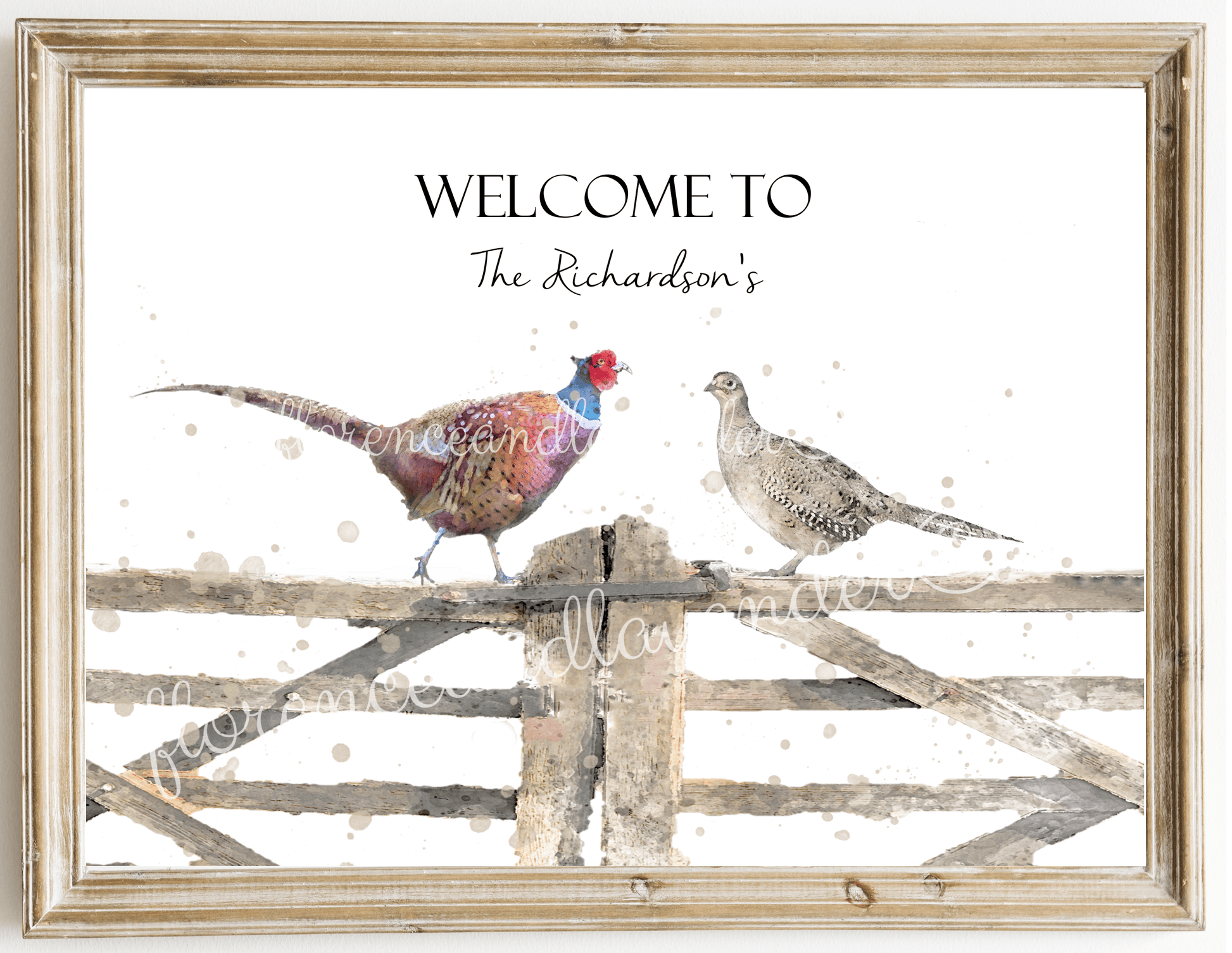 Personalised Pheasants On Country Gate - Florence & Lavender