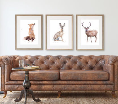 Trio Of Fox, Hare & Stag - Florence & Lavender