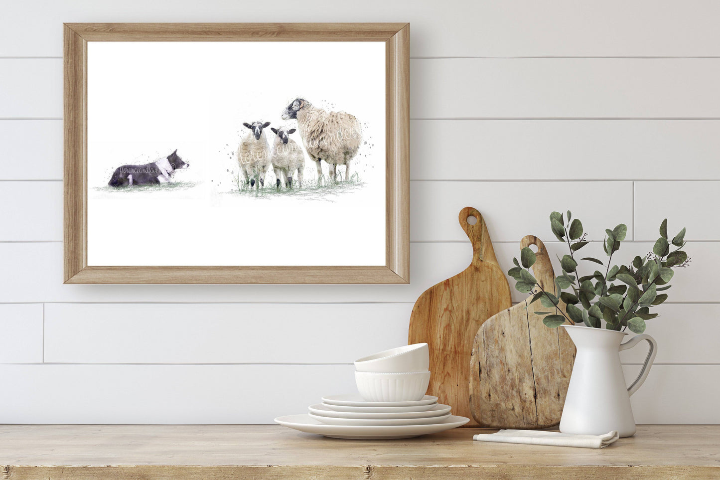 Swaledale Sheep & Border Collie Print - Florence & Lavender