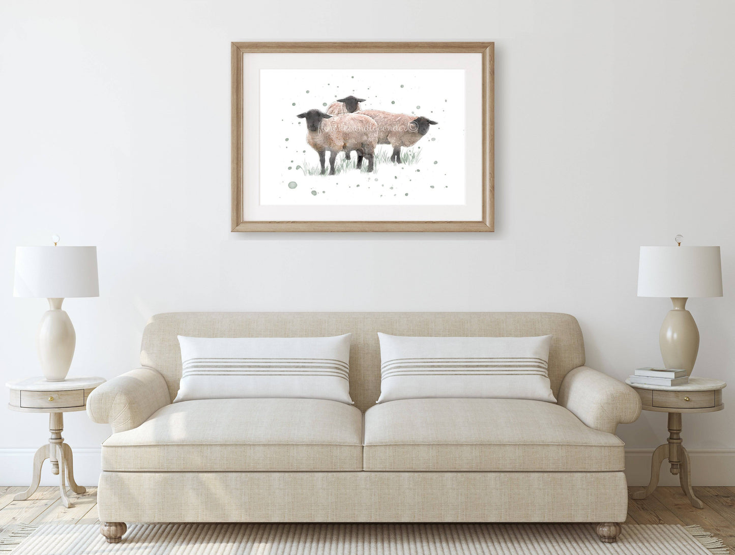 ''Team Meeting'' - Watercolour Suffolk Sheep Print - Florence & Lavender