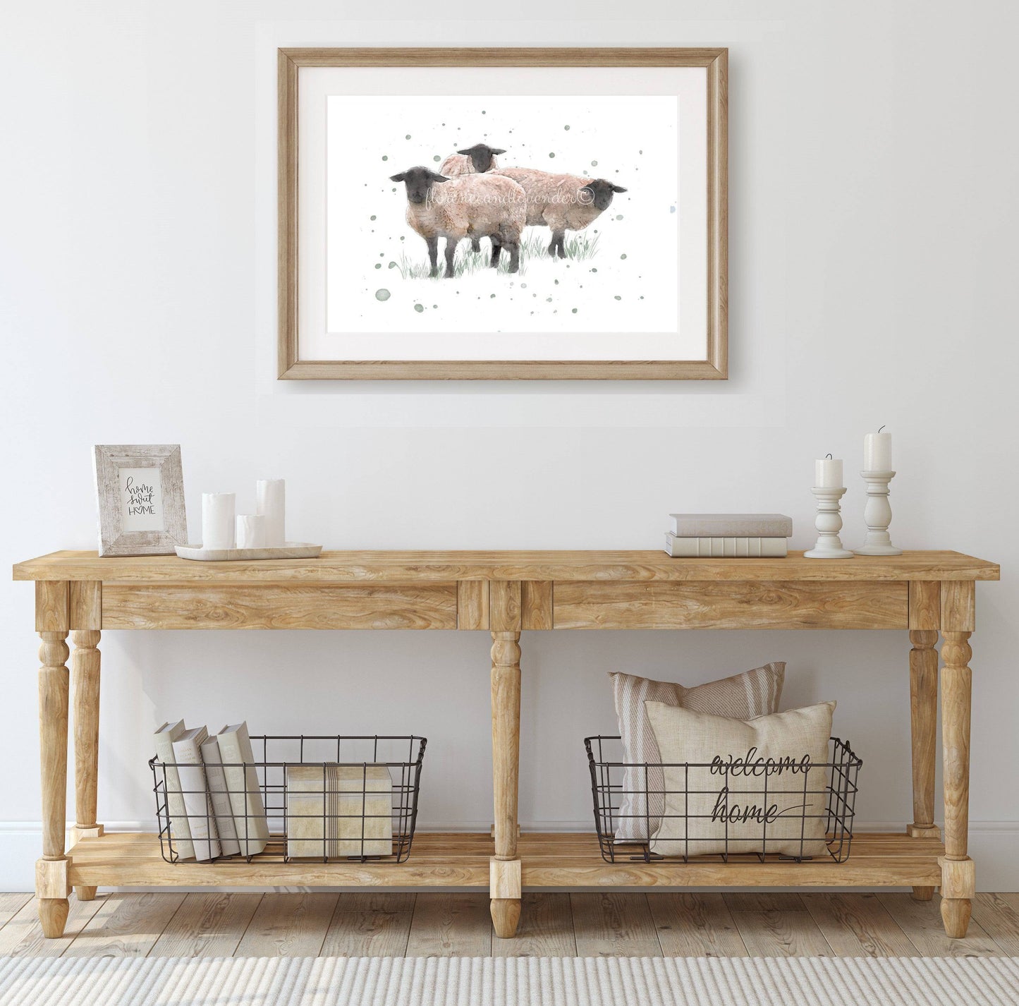 ''Team Meeting'' - Watercolour Suffolk Sheep Print - Florence & Lavender