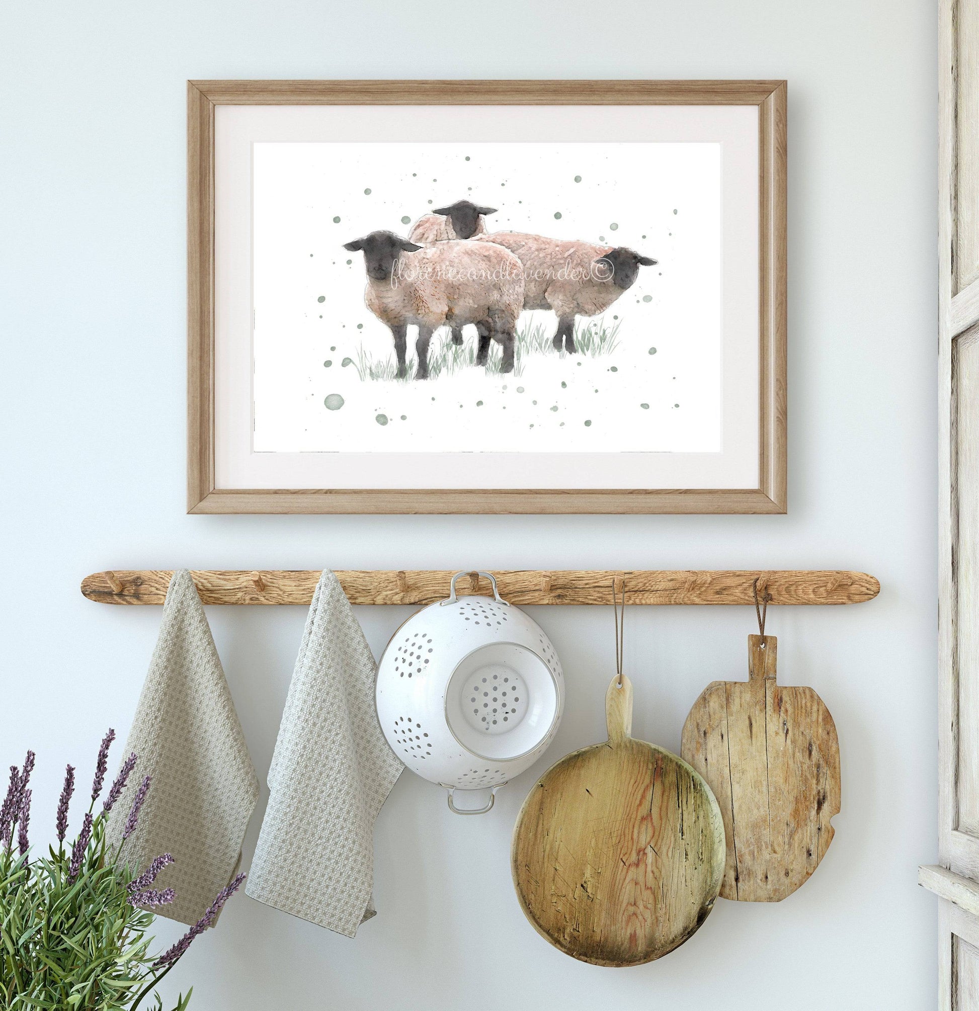 ''Team Meeting'' - Watercolour Suffolk Sheep Print - Florence & Lavender