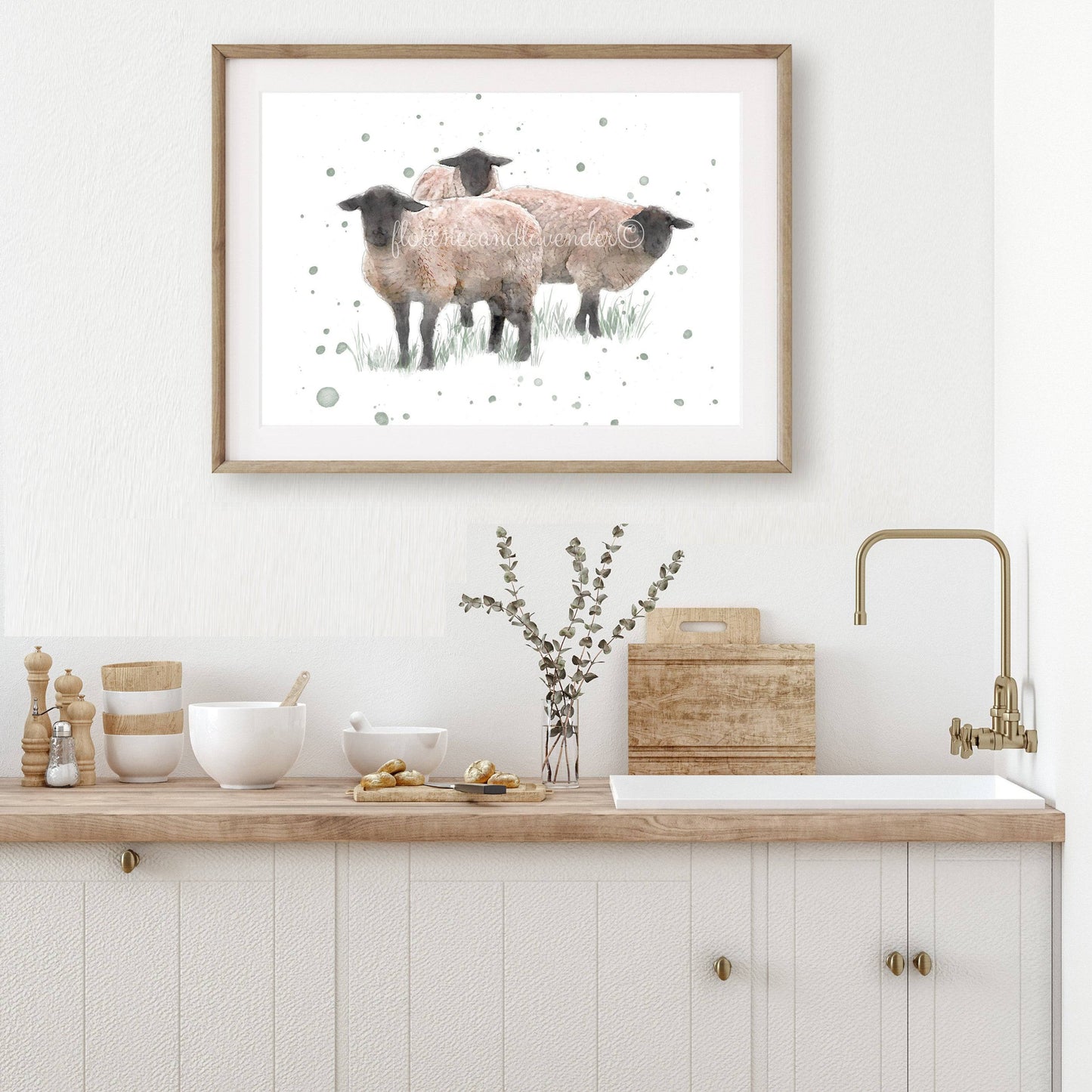 ''Team Meeting'' - Watercolour Suffolk Sheep Print - Florence & Lavender