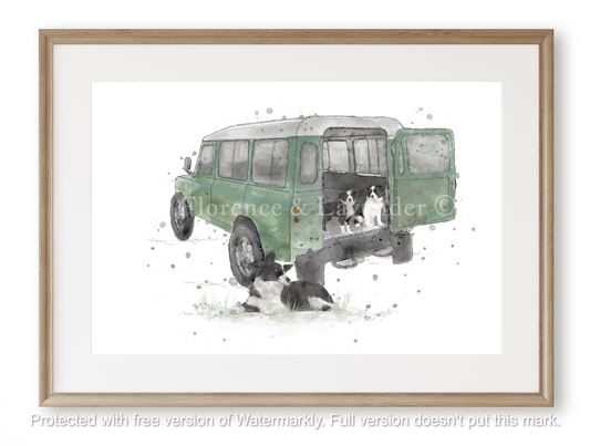 ''The Apprentices'' Landrover & Border Collie Print - Florence & Lavender