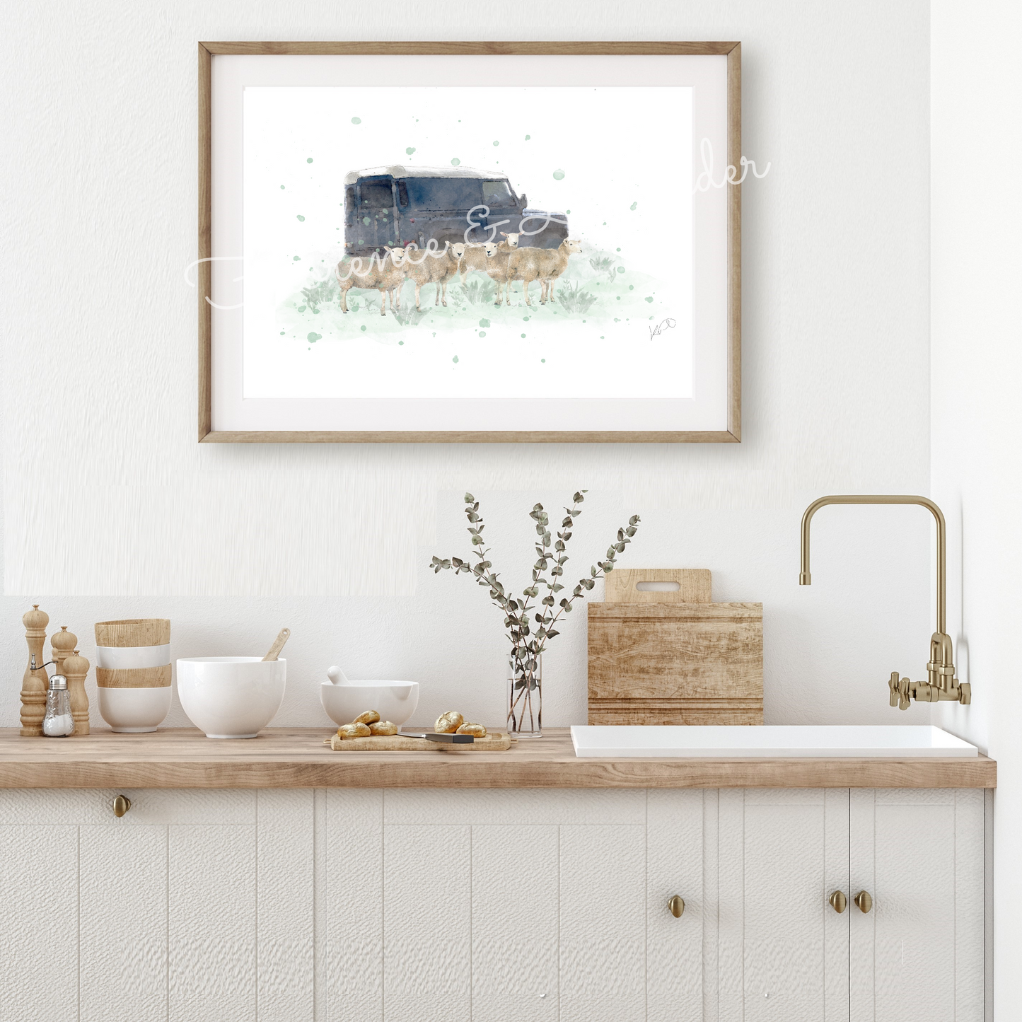 ''The Flock'' - Watercolour Sheep & Landy Print - Florence & Lavender