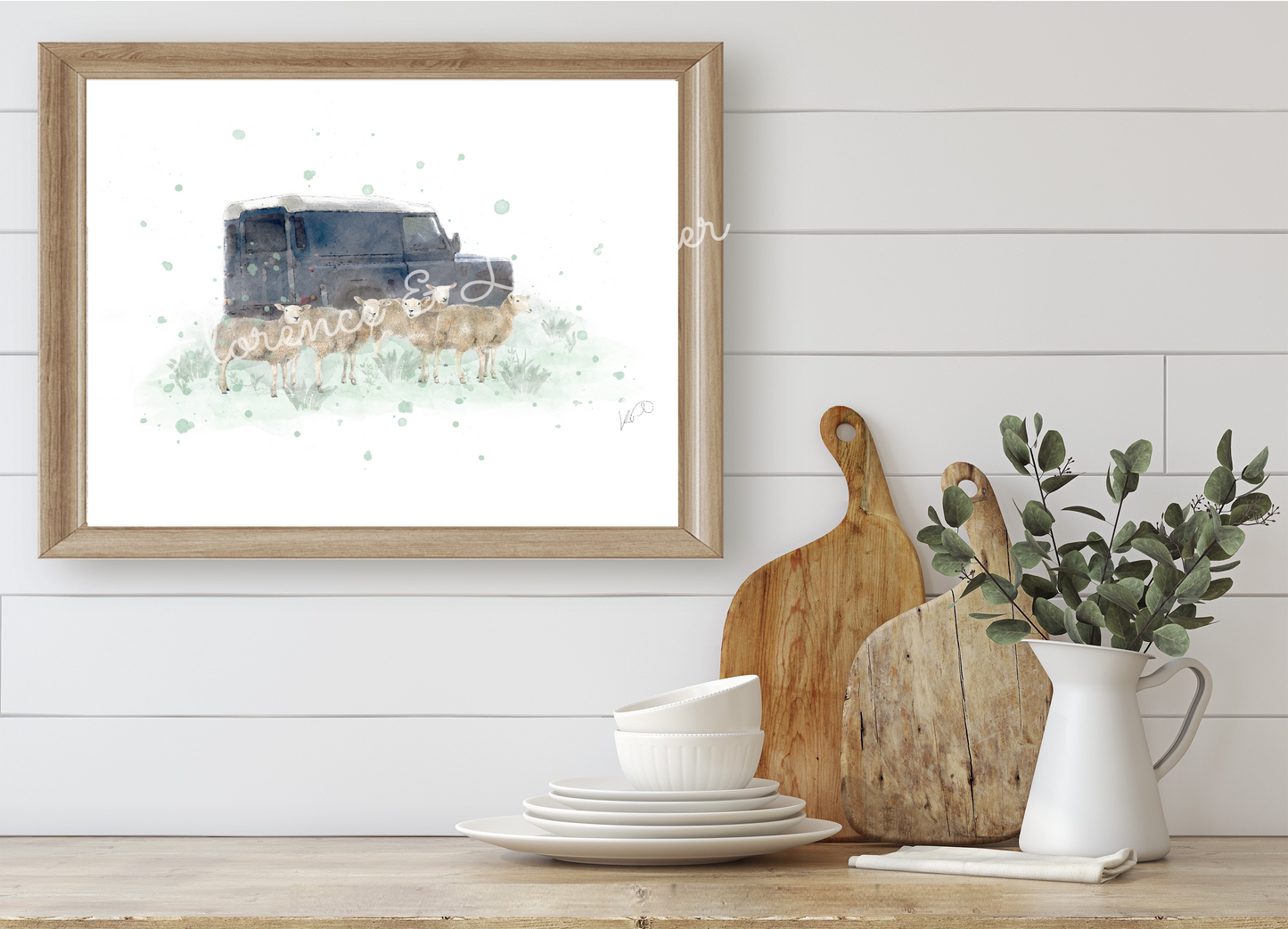 ''The Flock'' - Watercolour Sheep & Landy Print - Florence & Lavender