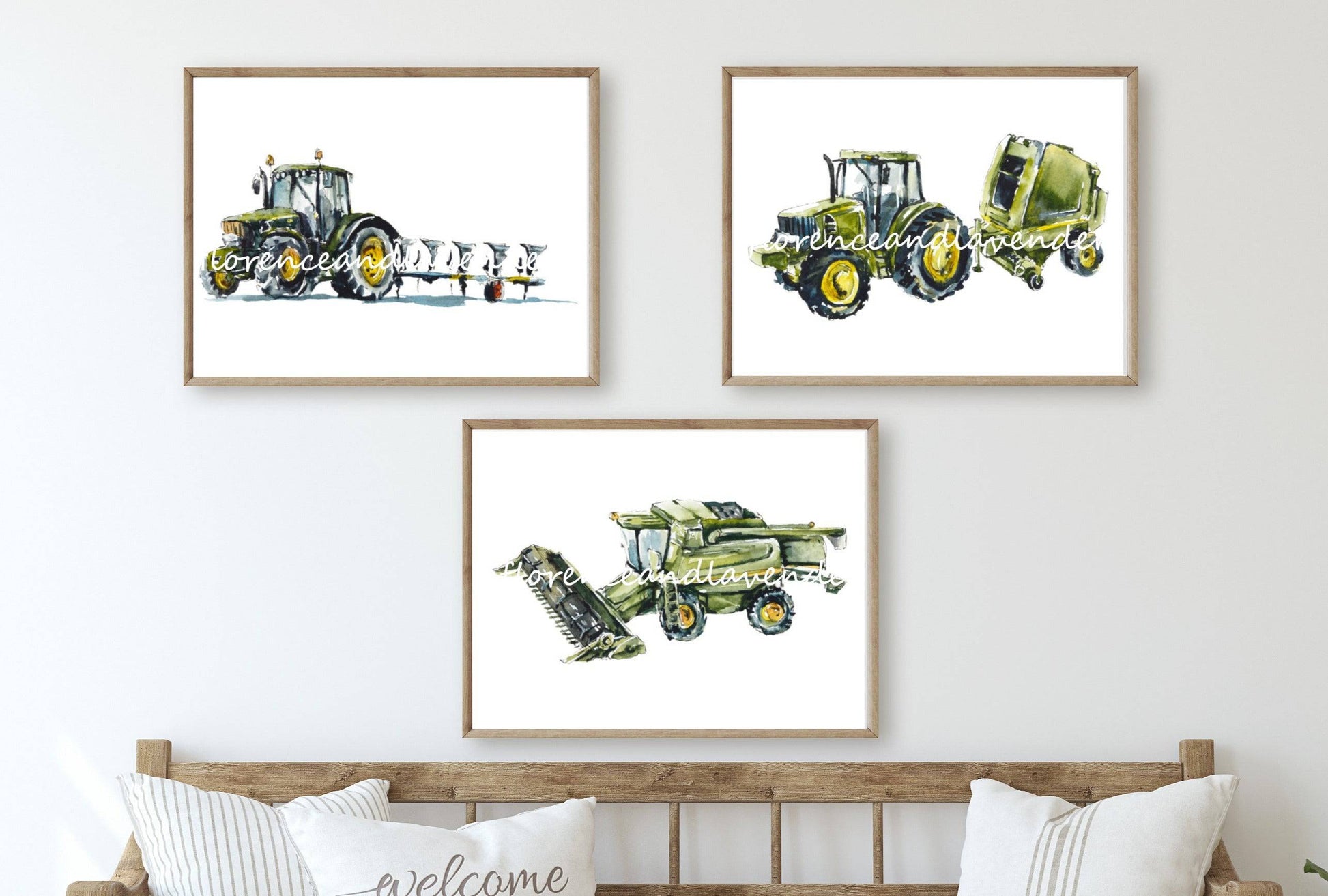 Trio of John Deere tractor prints - Florence & Lavender