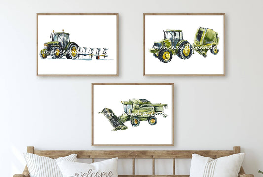 Trio of John Deere tractor prints - Florence & Lavender