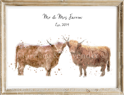 Personalised Highland Cow Print - Florence & Lavender