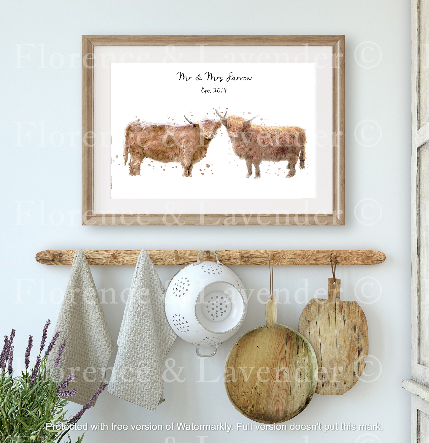 Personalised Highland Cow Print - Florence & Lavender