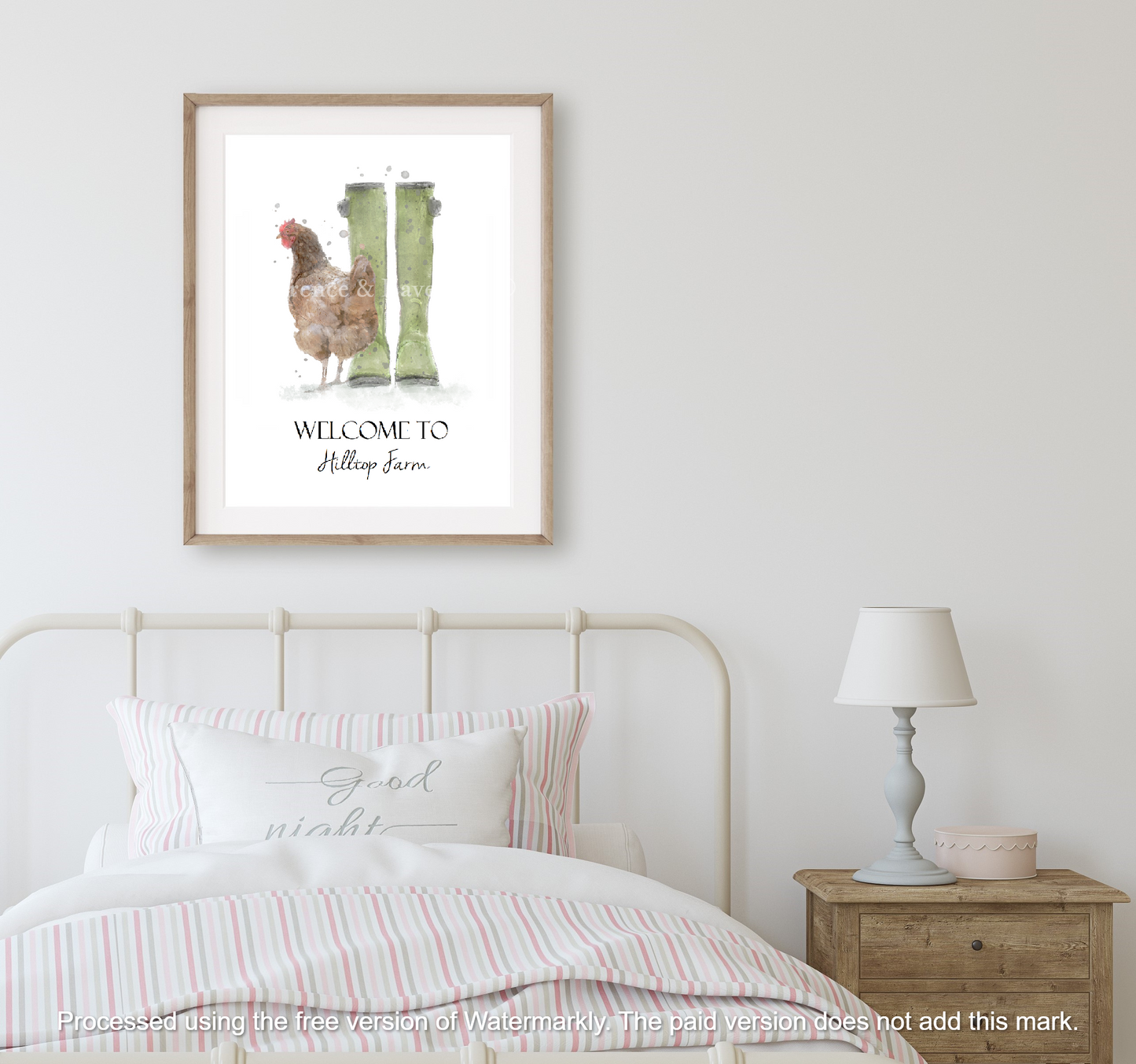 Personalised Welly Boot & Chicken Print - Florence & Lavender