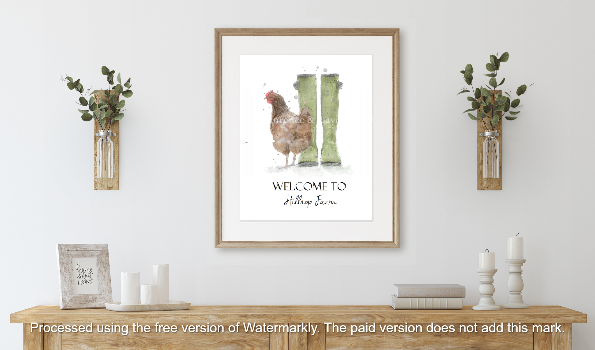 Personalised Welly Boot & Chicken Print - Florence & Lavender