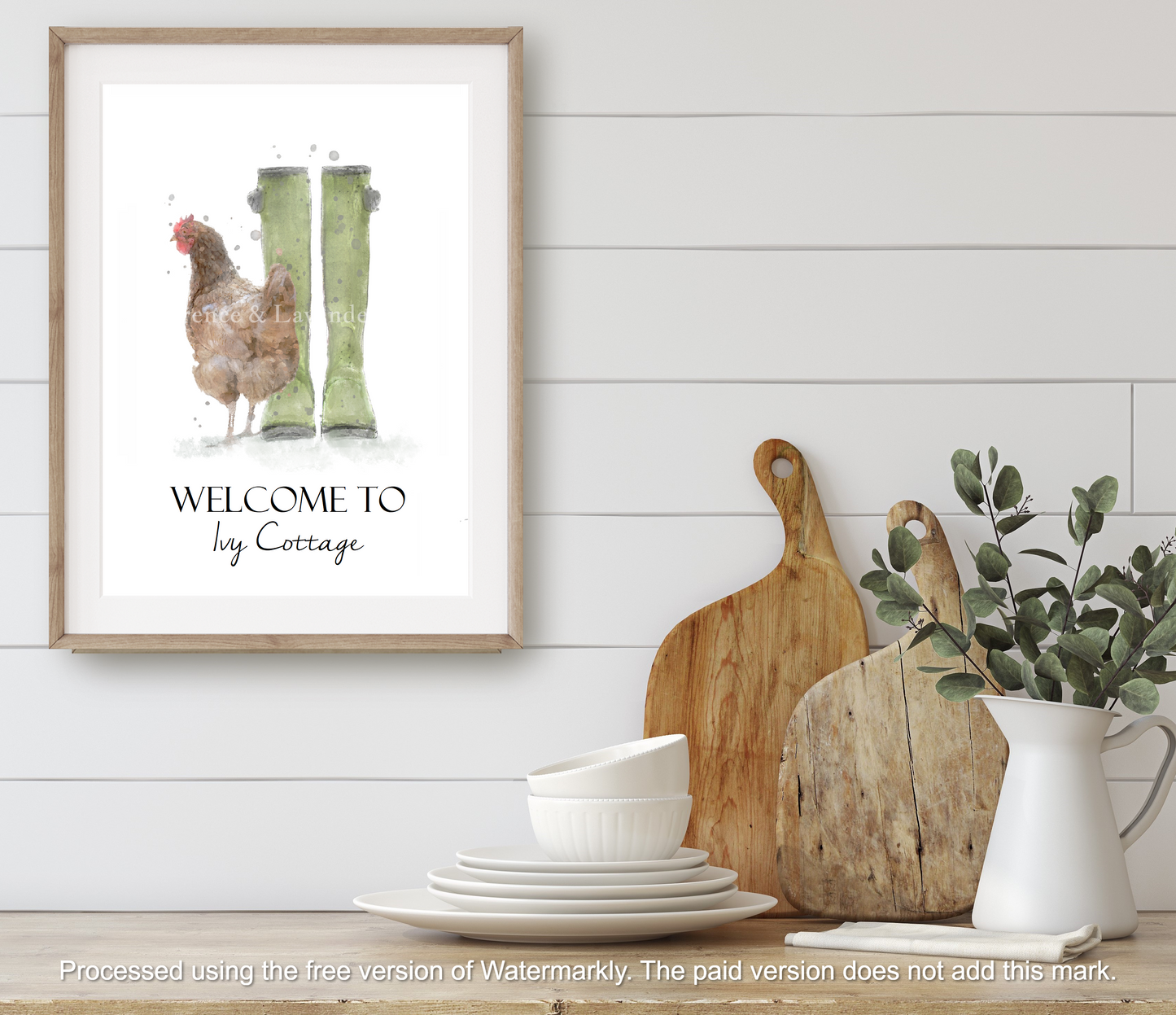 Personalised Welly Boot & Chicken Print - Florence & Lavender