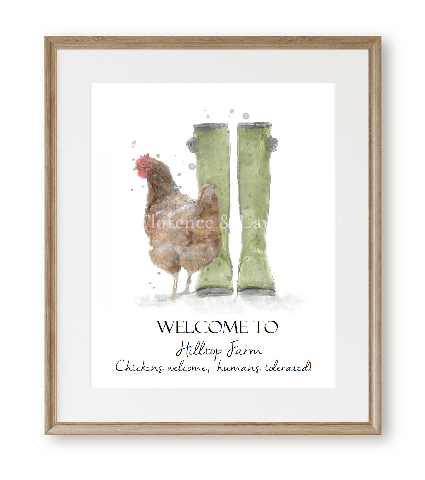 Personalised Welly Boot & Chicken Print - Florence & Lavender